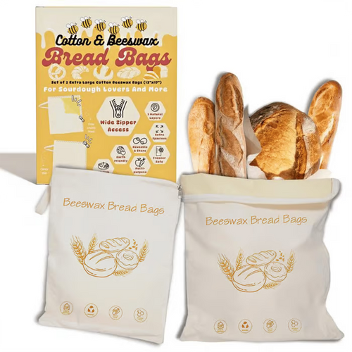 🍞Wide Zipper Access Cotton & Beeswax Bread Bags for Sourdough✨